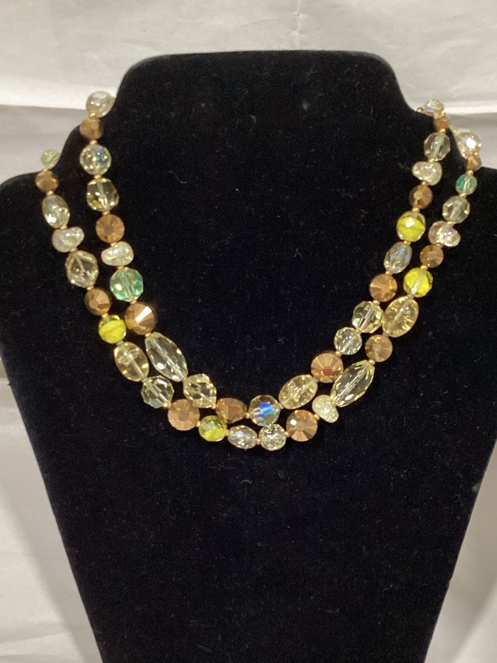 Two Strand Crystal Necklace in Gold and Lime Accents
